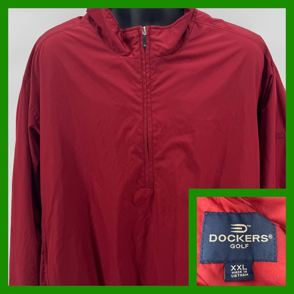 Dockers‎ Golf XXL Pullover Windbreaker Jacket Mens Red 1/2 Zip Long Sleeve